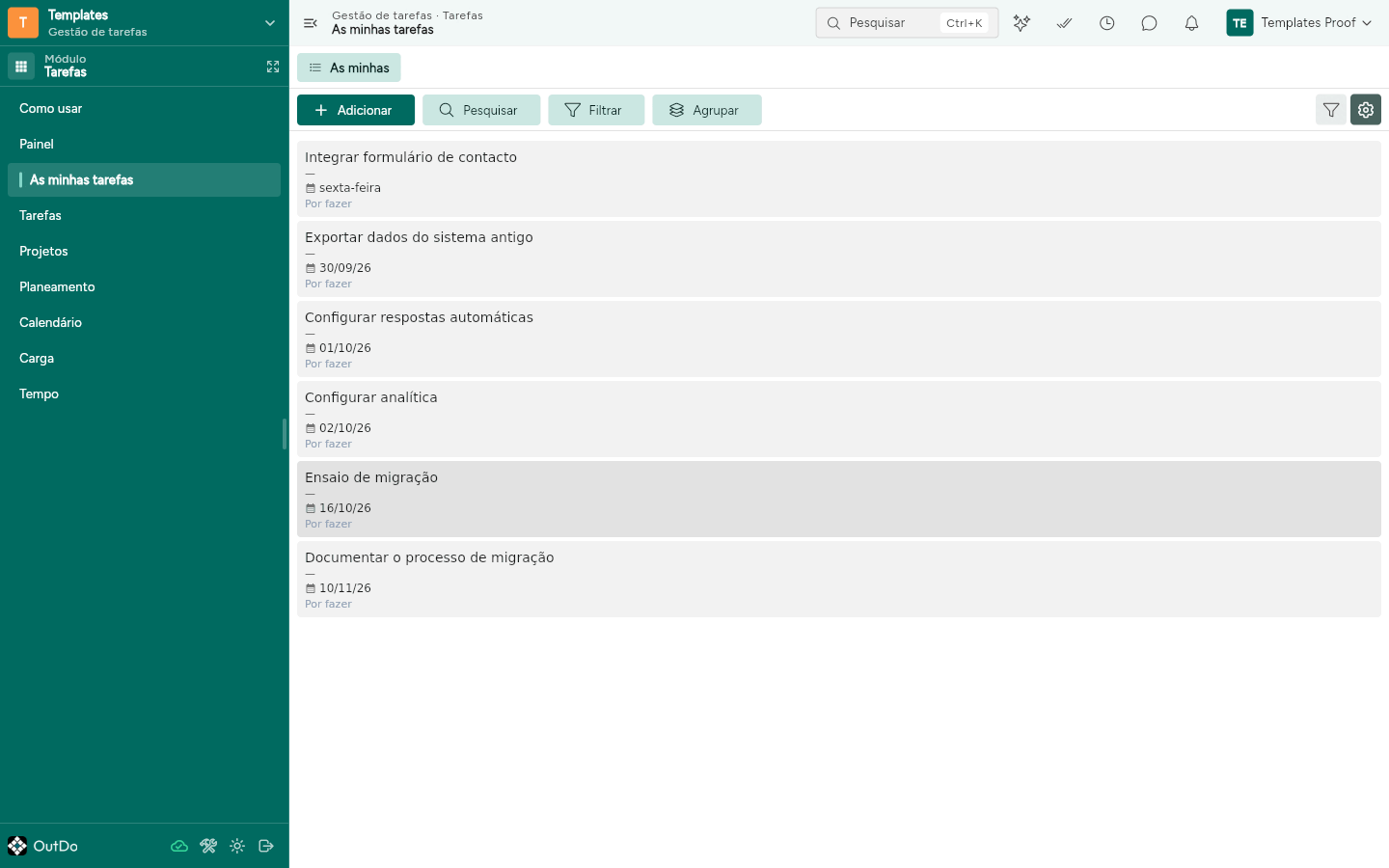 Rail As minhas tarefas com a lista por data limite